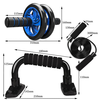 Home Fitness Set: Abdominal Wheel Roller, Push-Up Bar, and Jump Rope