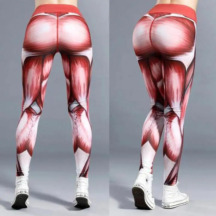 High Waisted Muscle Print Push Up Workout Leggings