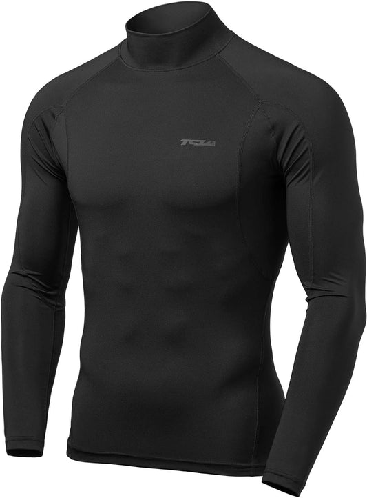 1 or 3 Pack Men'S UPF 50+ Mock Long Sleeve Compression Shirts, Athletic Workout Shirt, Water Sports Rash Guard